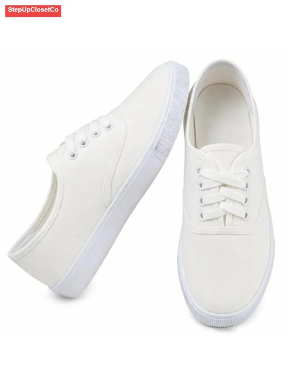 Women's White Canvas Lace Up Low Top Sneakers Casual Comfortable Shoes
